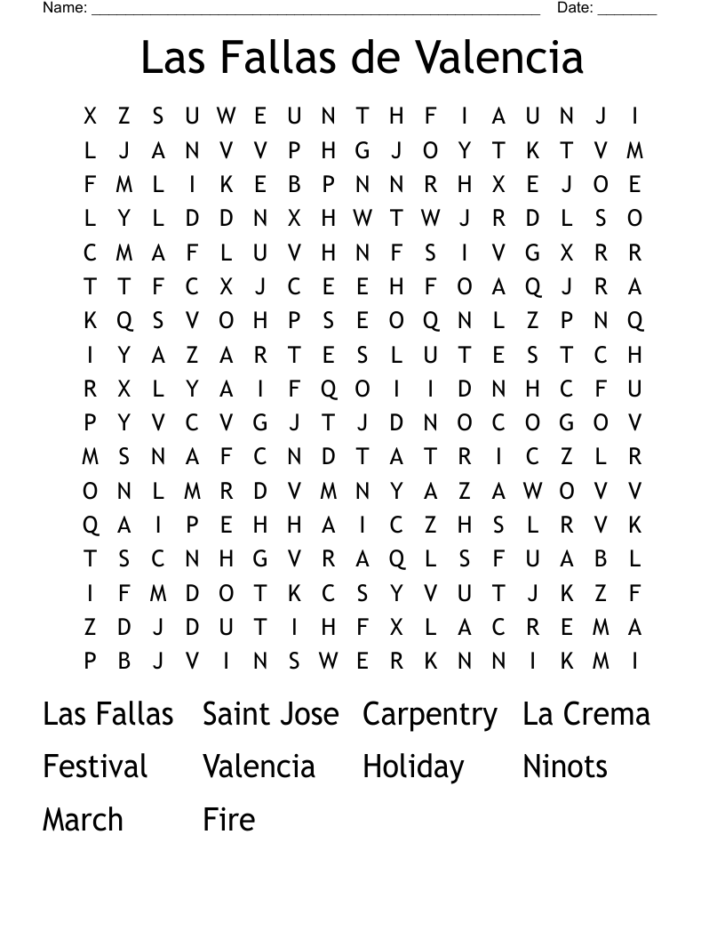 Las Fallas de Valencia Word Search