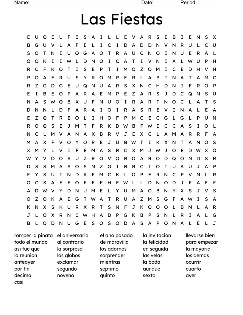Las Fiestas Word Search