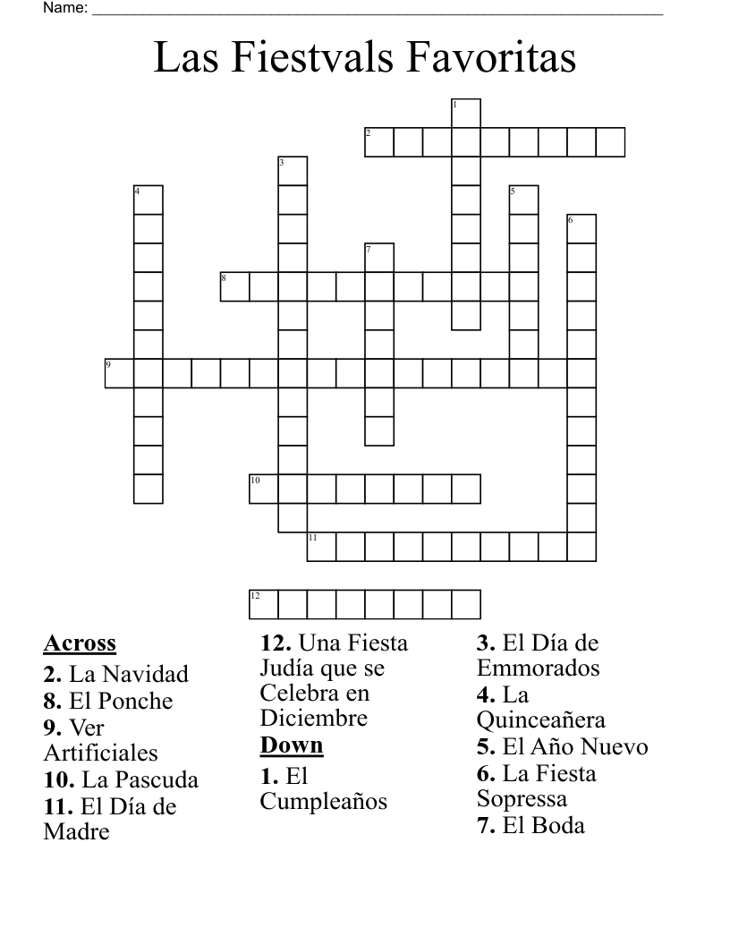 Las Fiestvals Favoritas Crossword