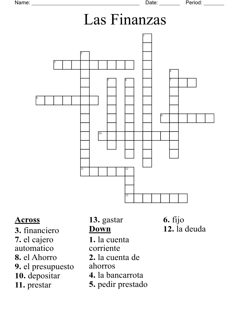 Las Finanzas Crossword