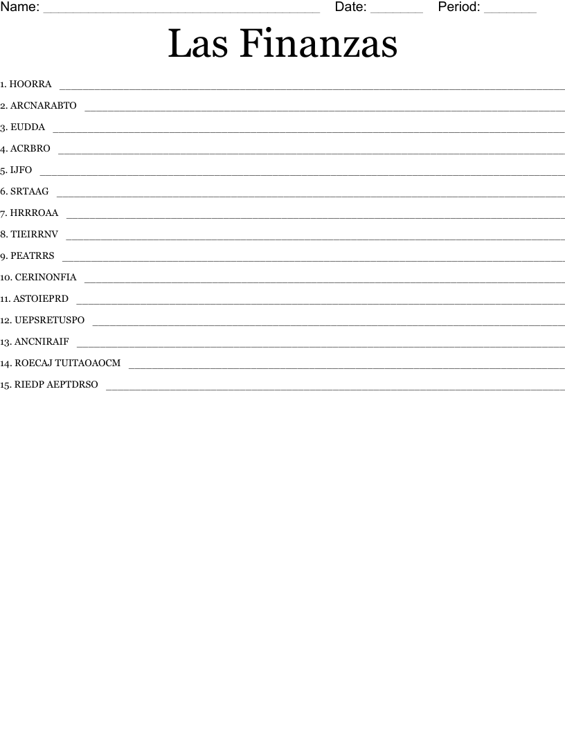 Las Finanzas Word Scramble