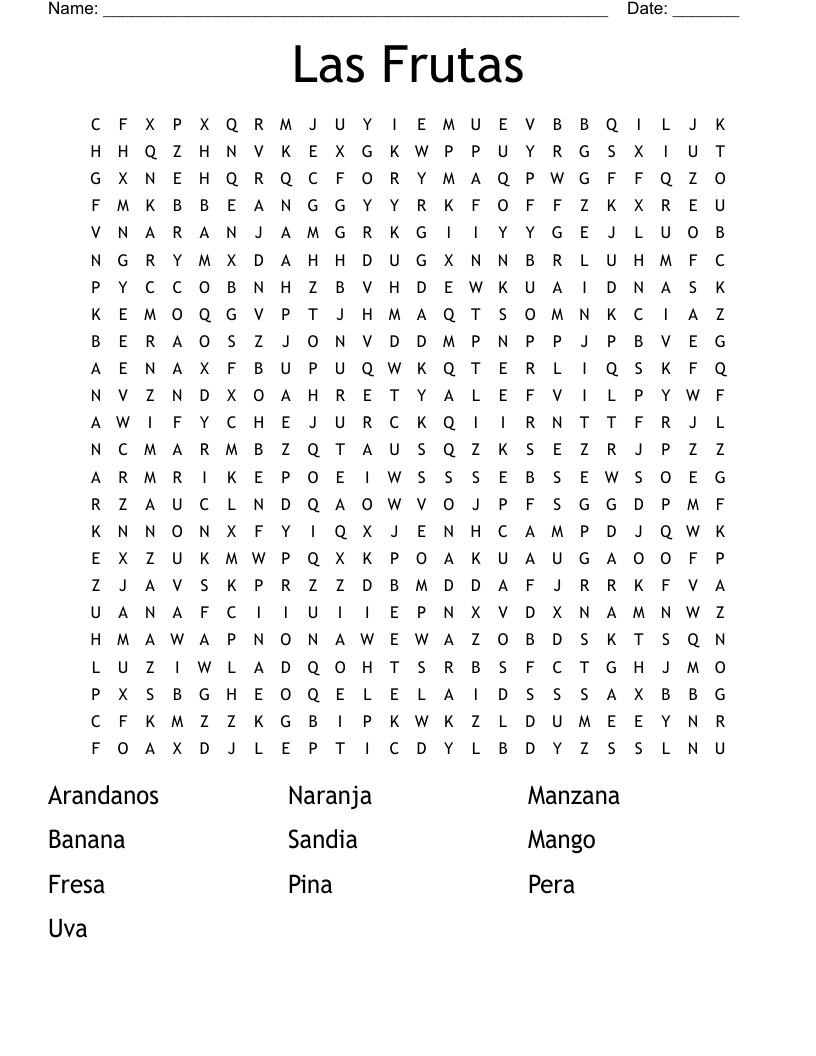 Las Frutas Word Search