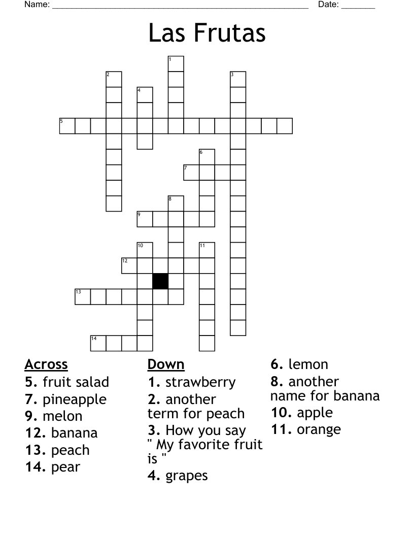 Las Frutas Crossword