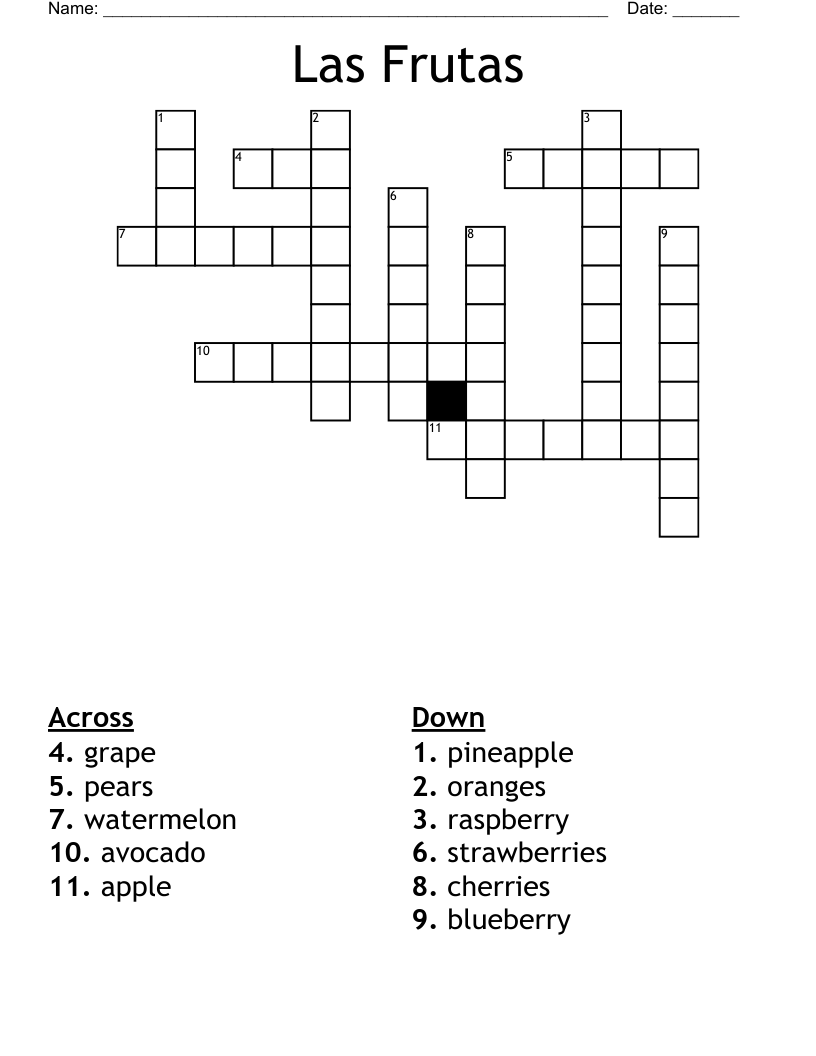 Las Frutas Crossword