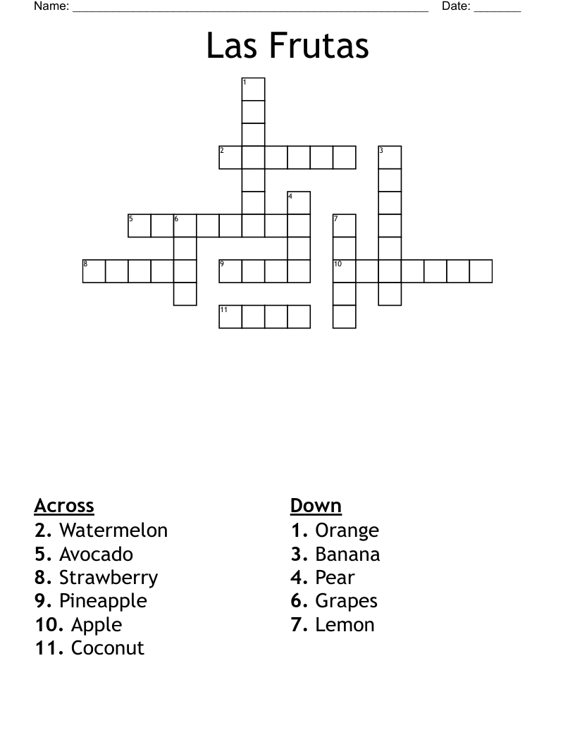 Las Frutas Crossword