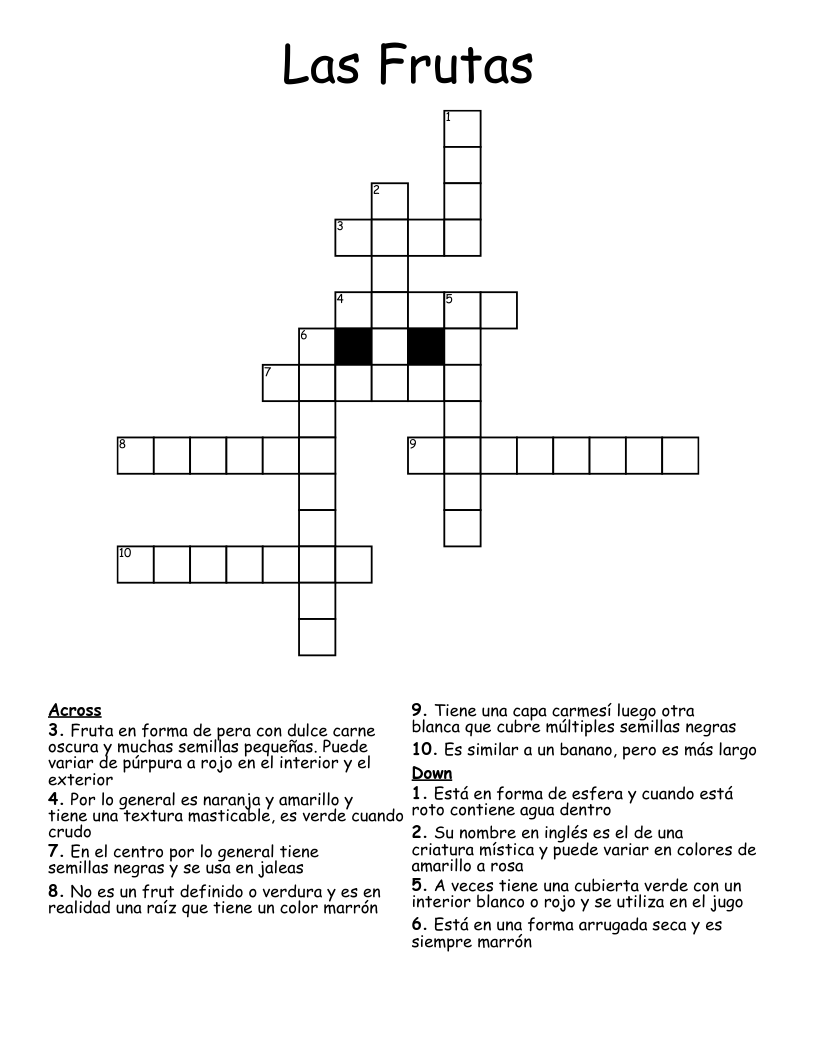 Las Frutas Crossword