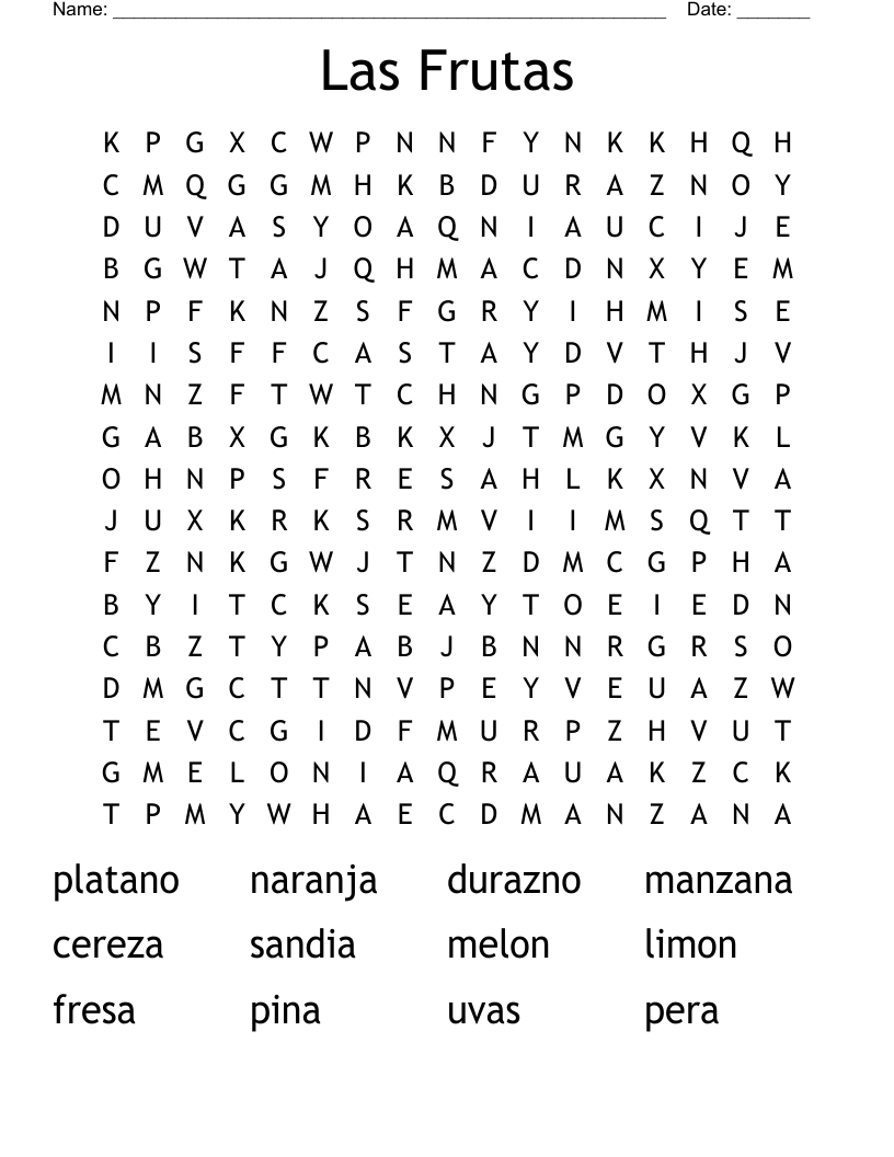 Las Frutas Word Search
