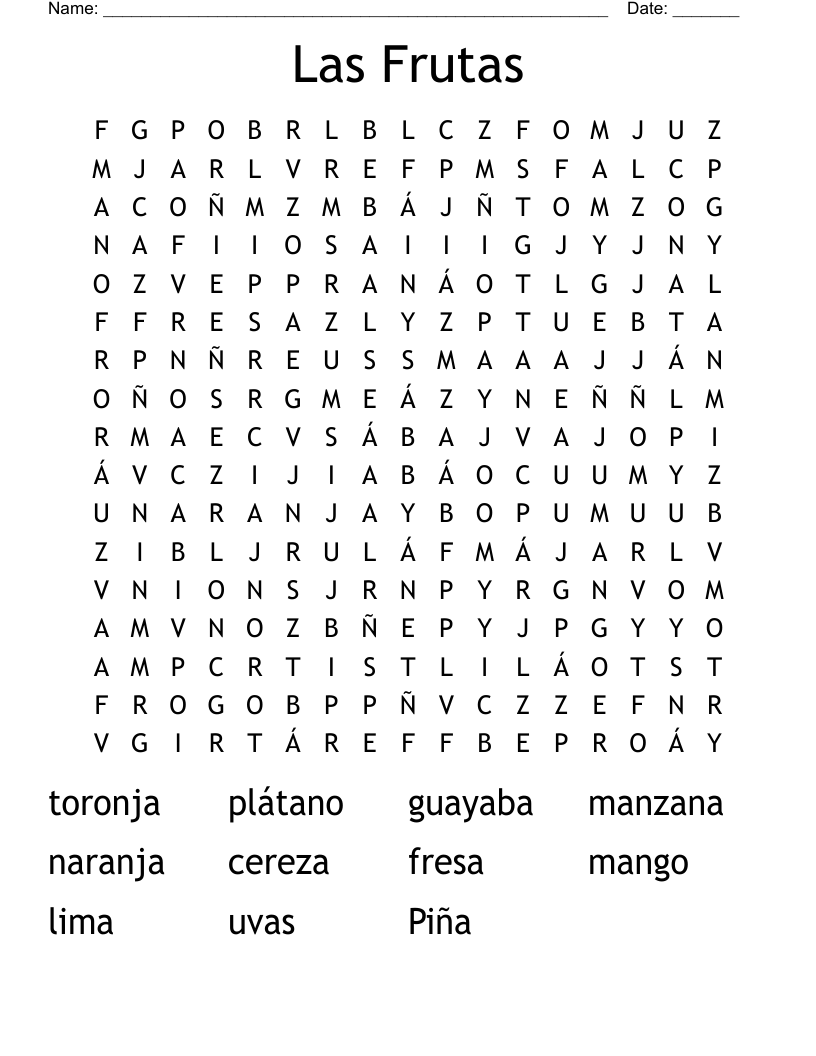 Las Frutas Word Search