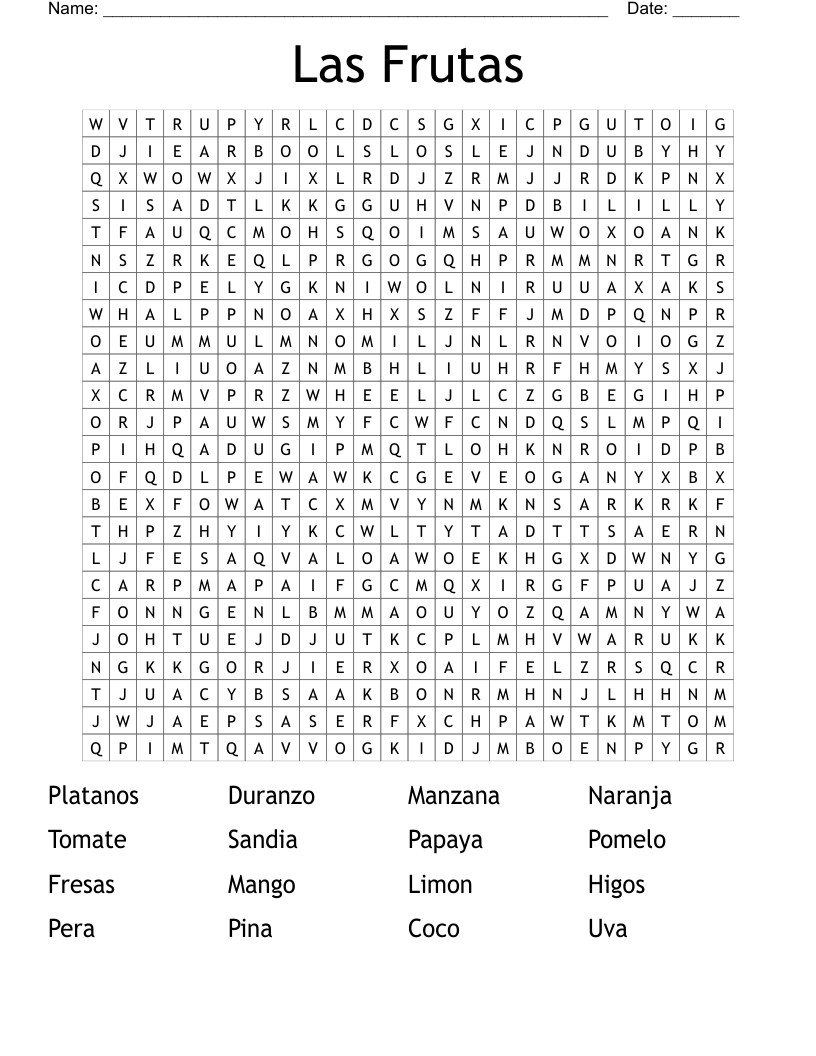 Las Frutas  Word Search