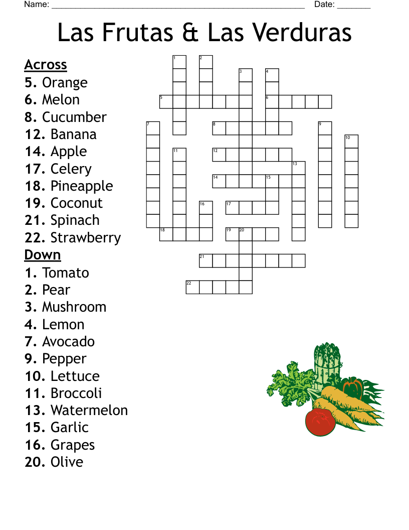 Las Frutas & Las Verduras Crossword