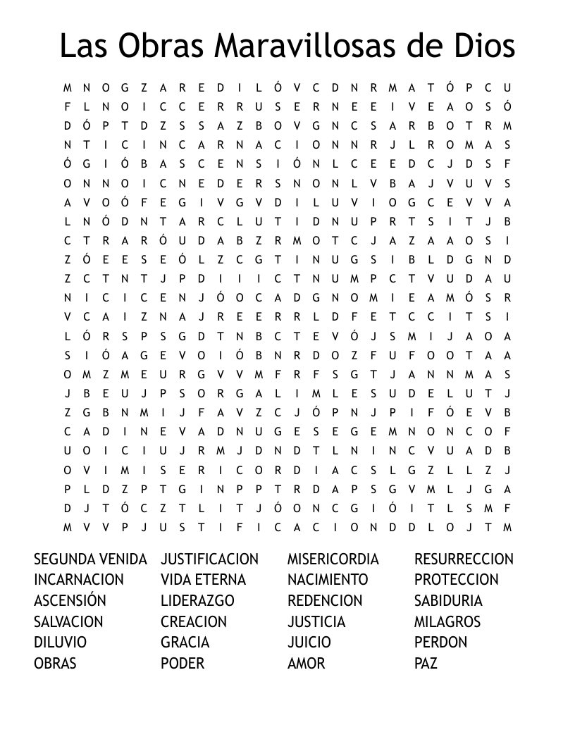 Las Obras Maravillosas de Dios Word Search