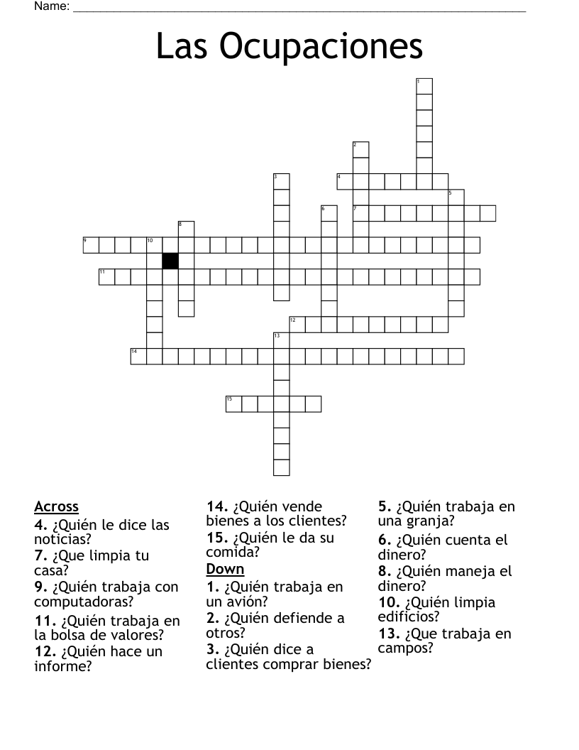 Las Ocupaciones  Crossword