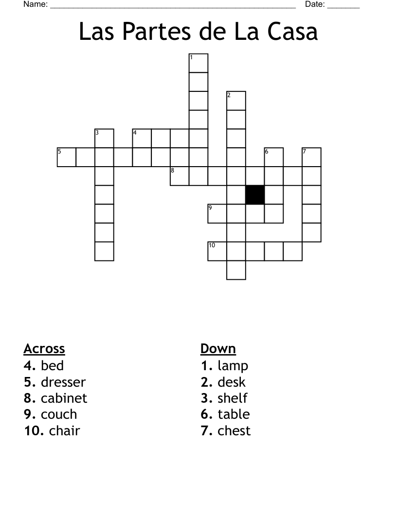 Las Partes de La Casa Crossword
