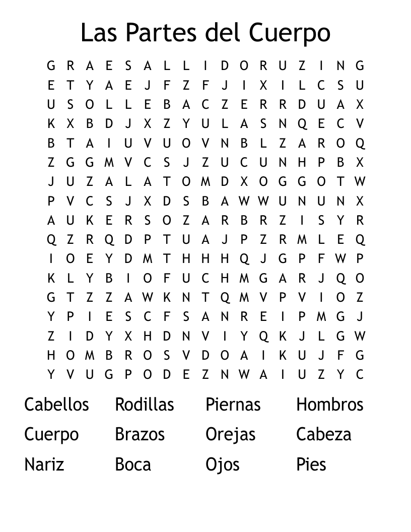 Las Partes del Cuerpo Word Search