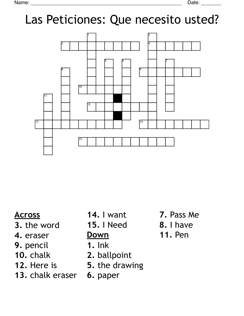 Las Peticiones: Que necesito usted? Crossword