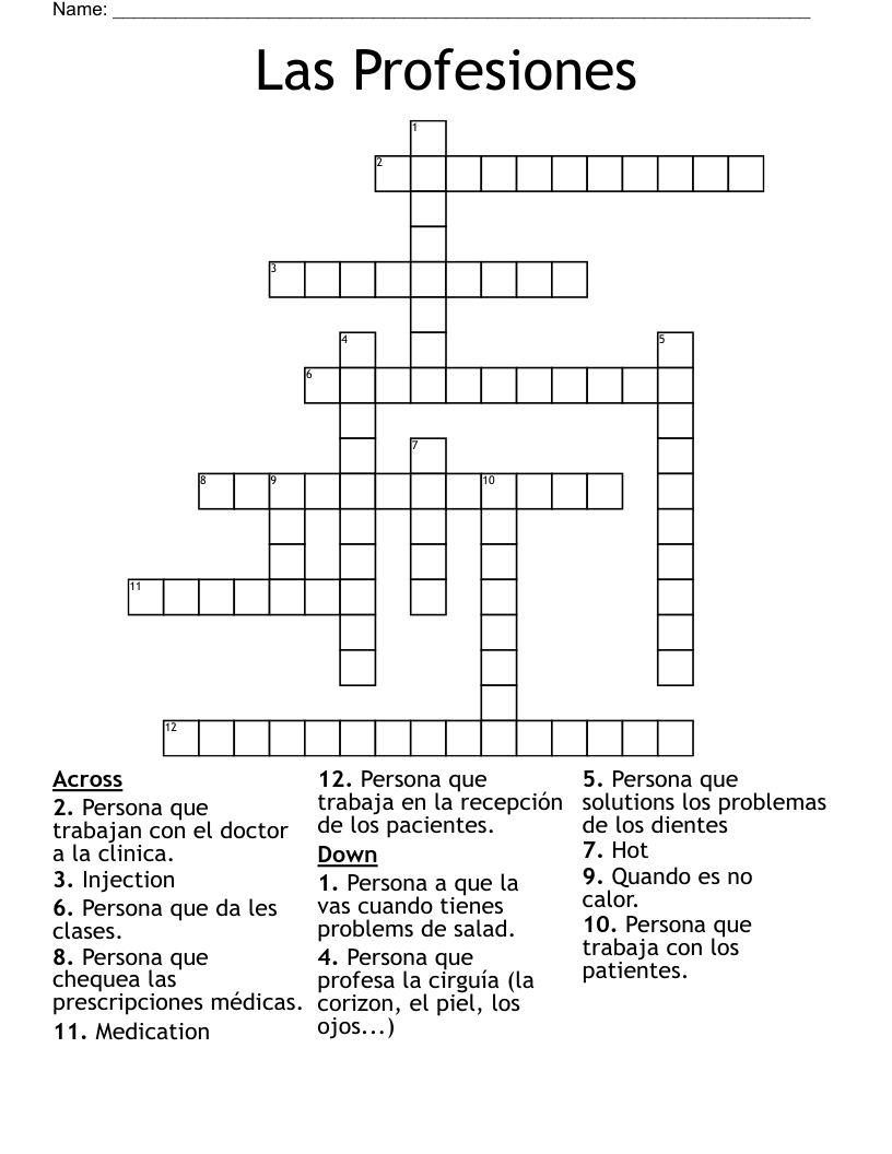 Las Profesiones Crossword