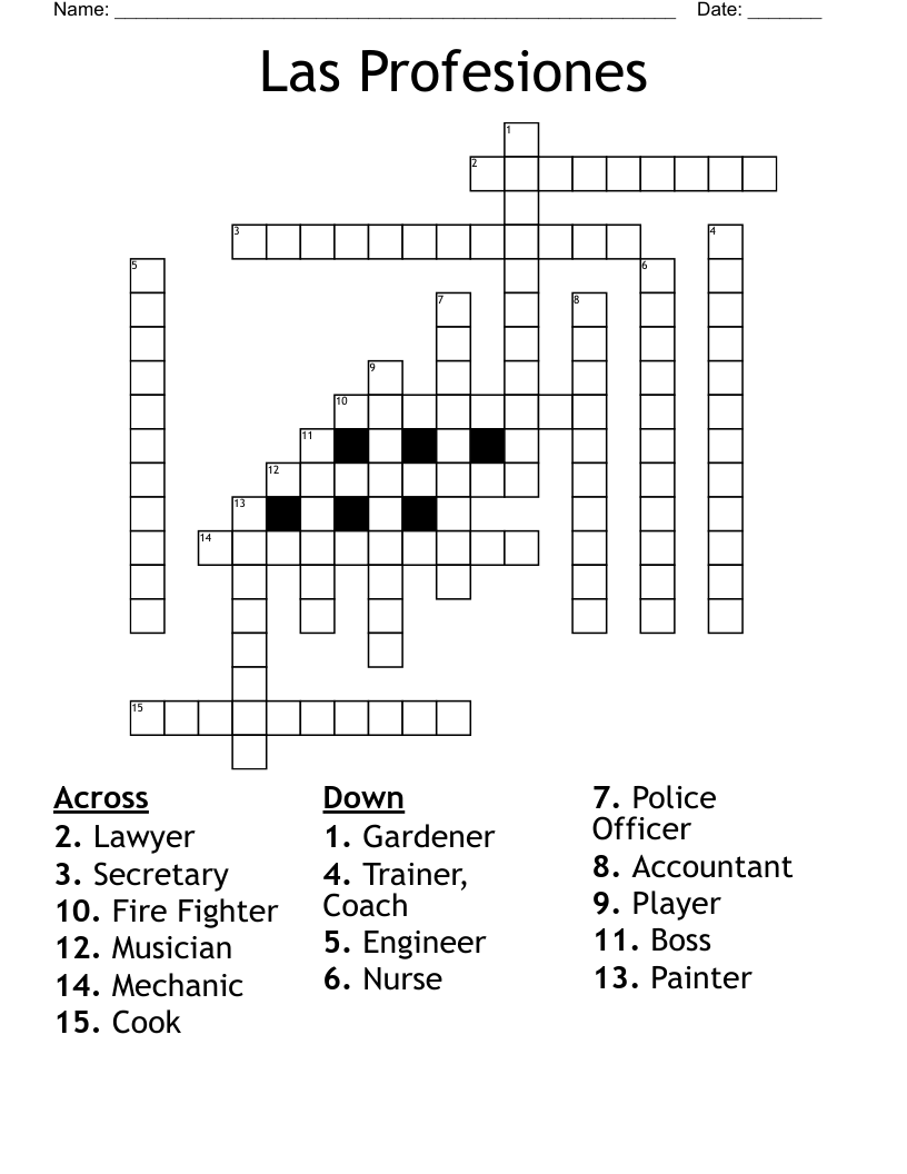 Las Profesiones Crossword