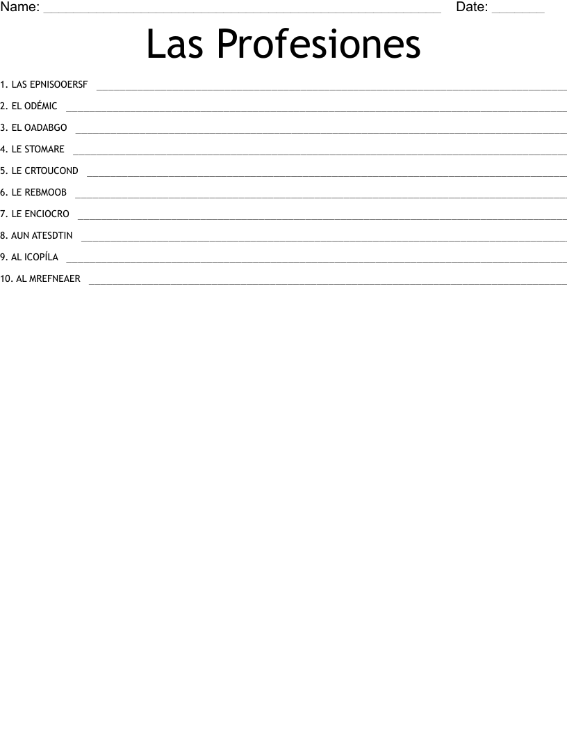 Las Profesiones Word Scramble