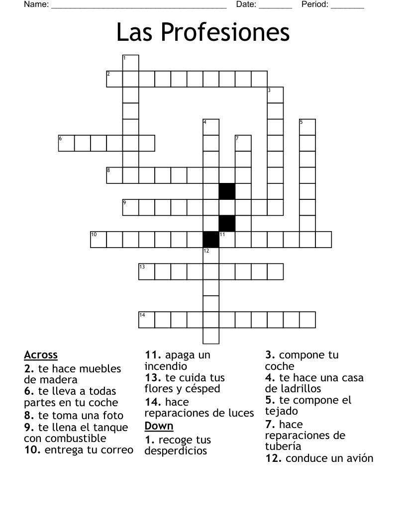 Las Profesiones Crossword