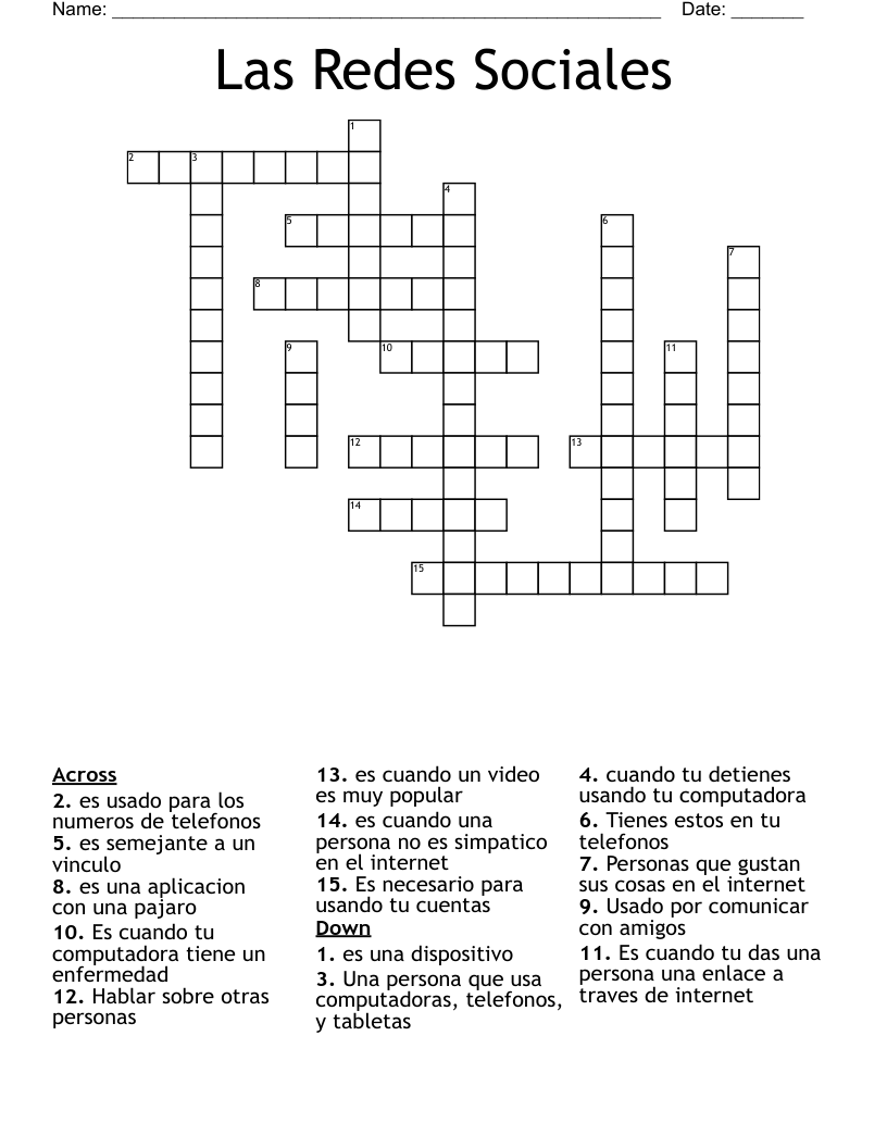 Las Redes Sociales  Crossword