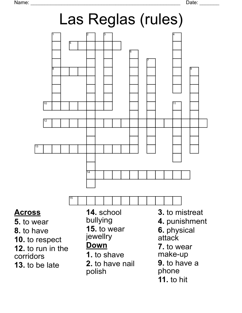 Las Reglas (rules) Crossword