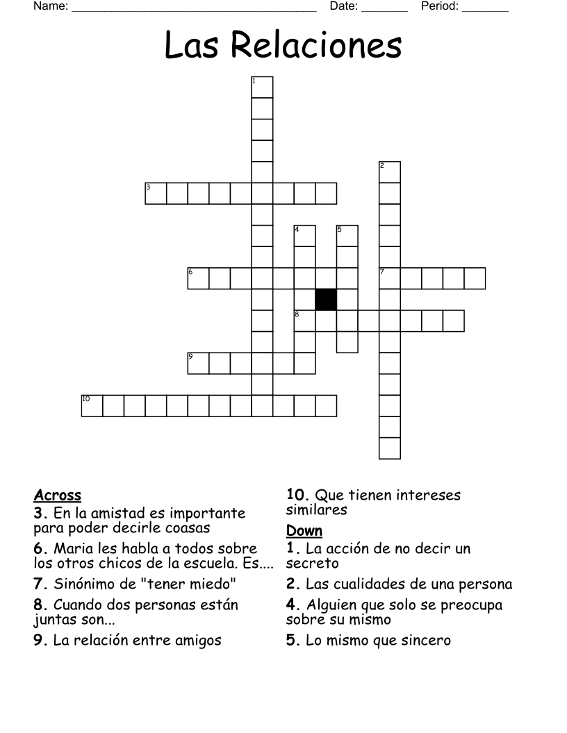 Las Relaciones  Crossword