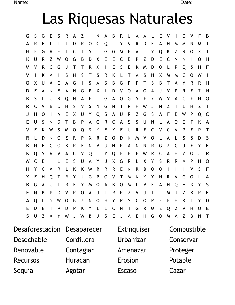 Las Riquesas Naturales Word Search