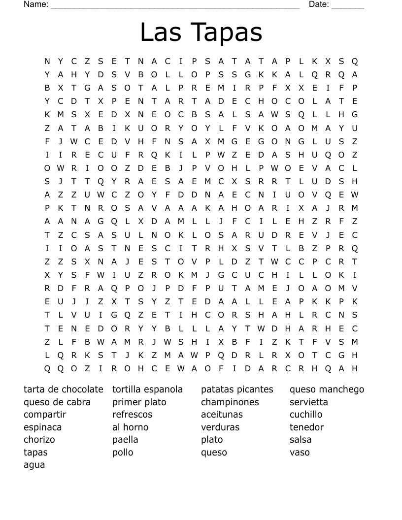 Las Tapas Word Search