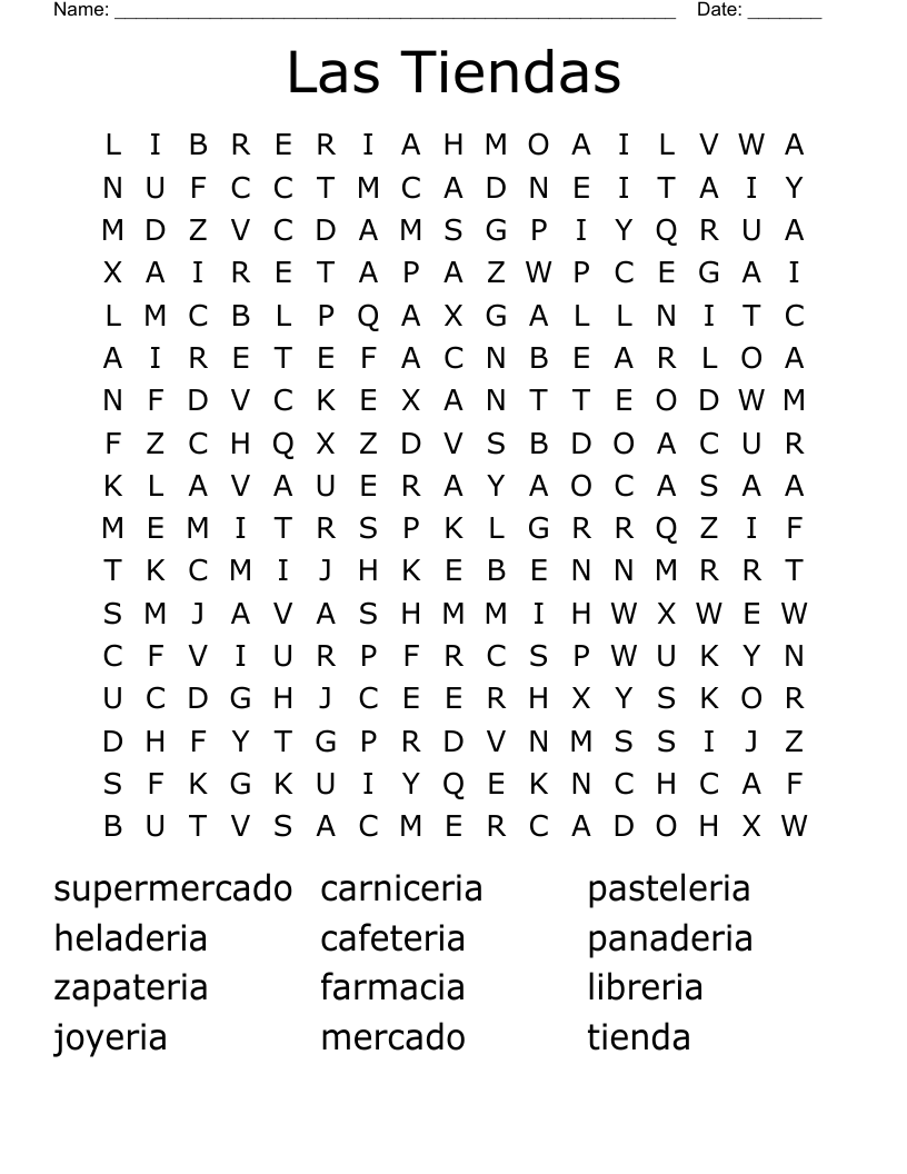 Las Tiendas Word Search