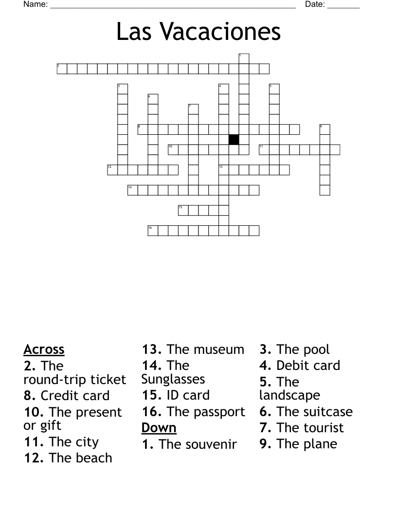 Las Vacaciones Crossword