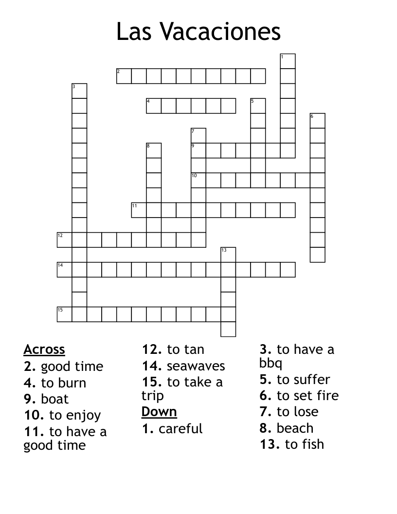 Las Vacaciones Crossword
