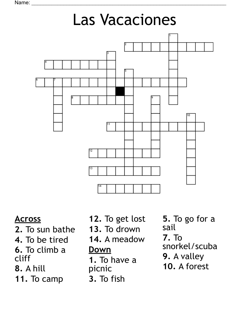 Las Vacaciones Crossword