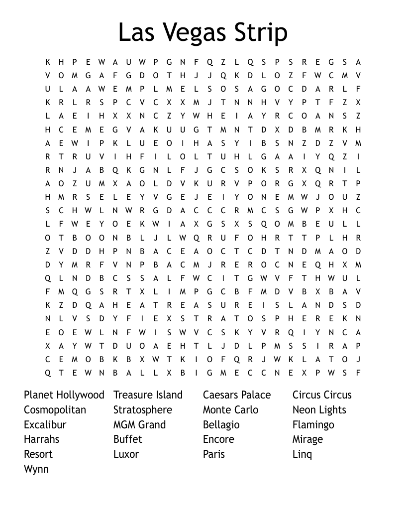 Las Vegas Strip Word Search
