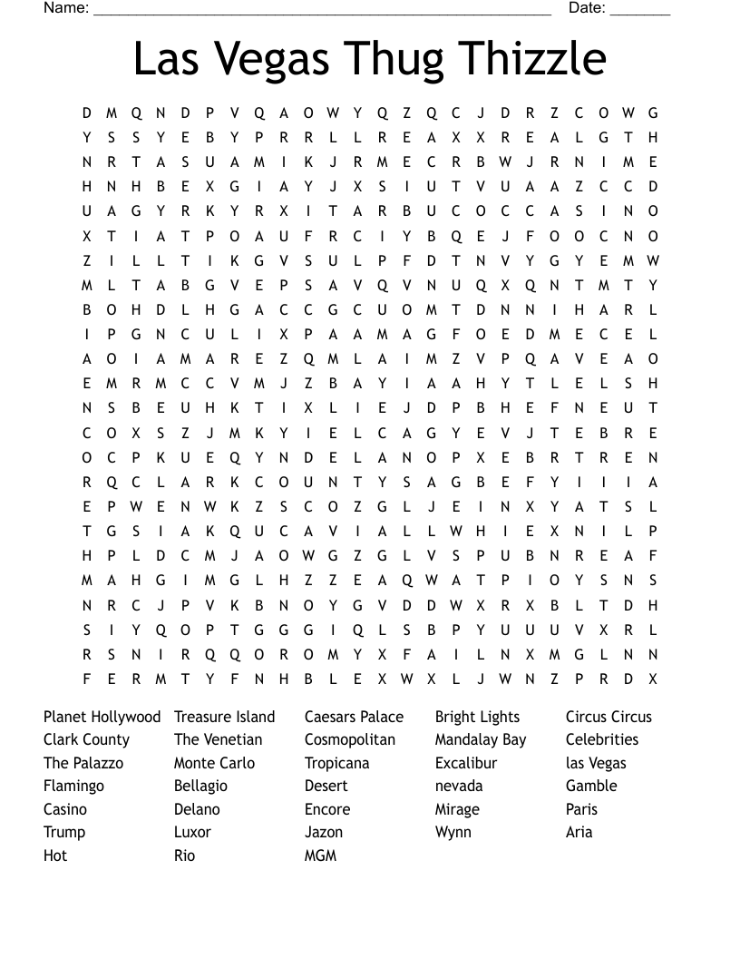 Las Vegas  Thug Thizzle Word Search