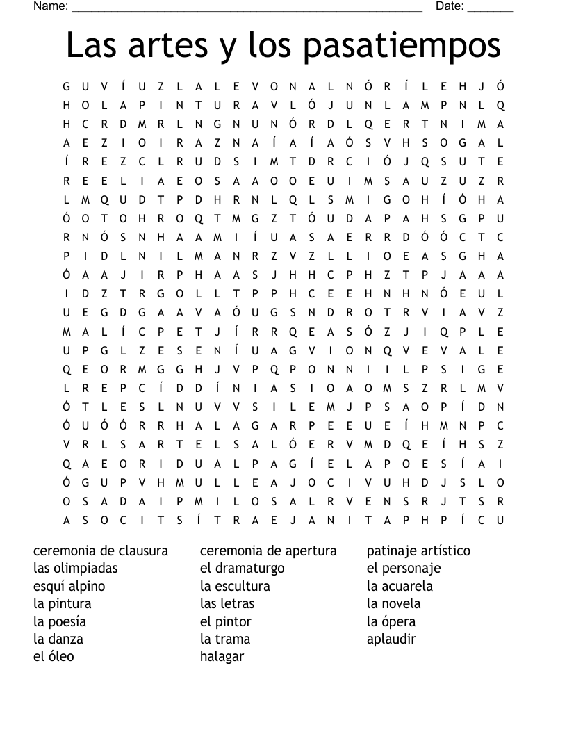 Las artes y los pasatiempos Word Search