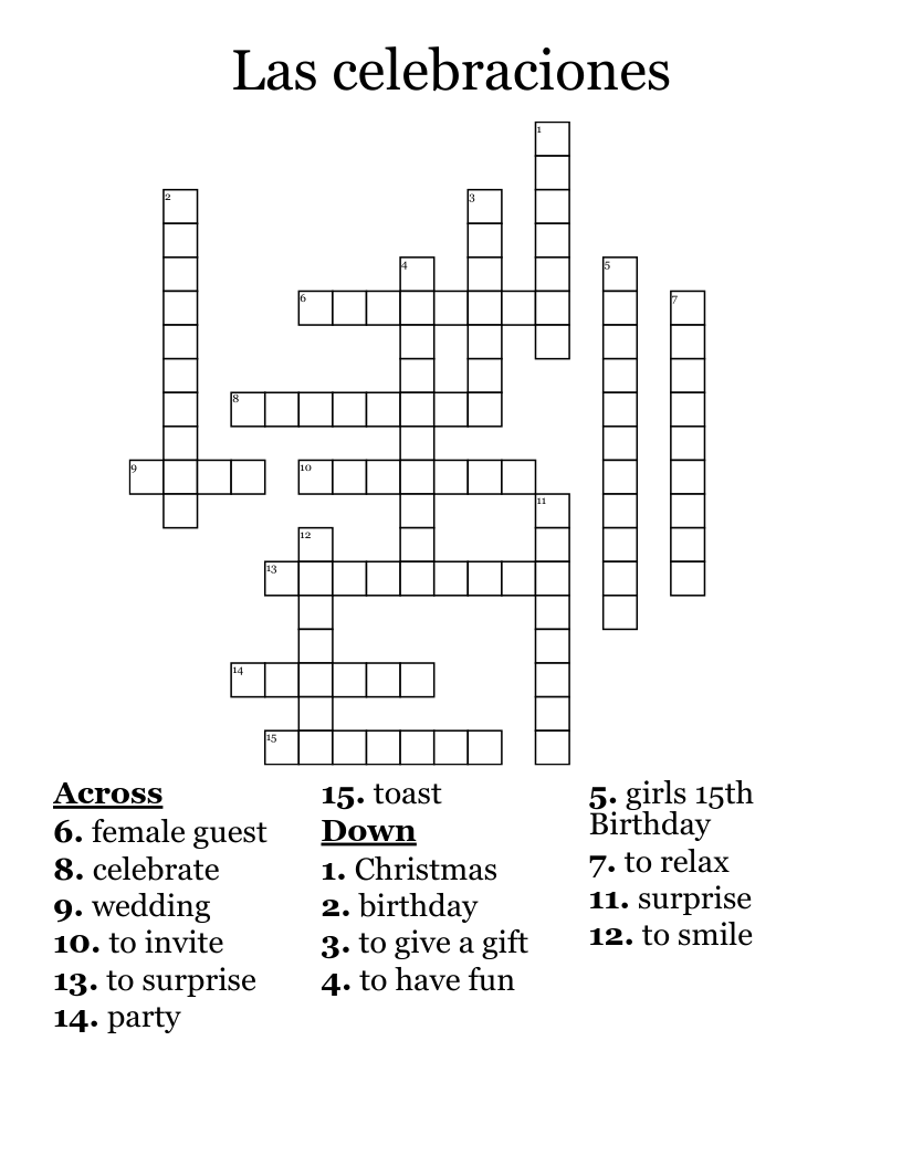 Las celebraciones Crossword