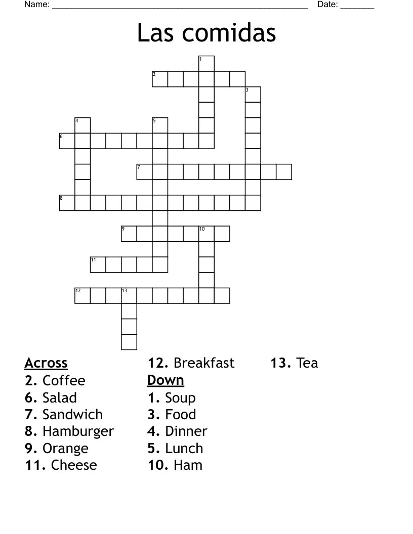 Las comidas  Crossword
