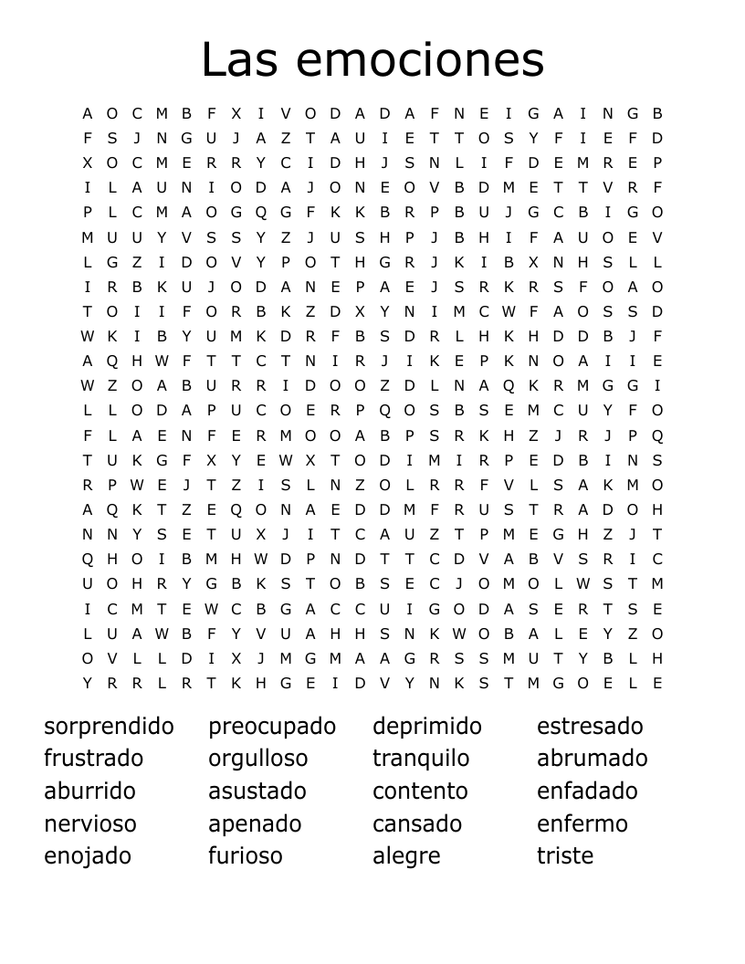 Las emociones Word Search