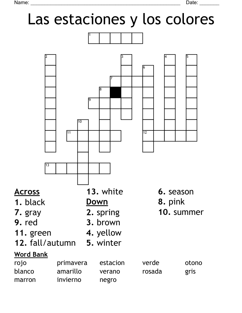 Las estaciones y los colores Crossword