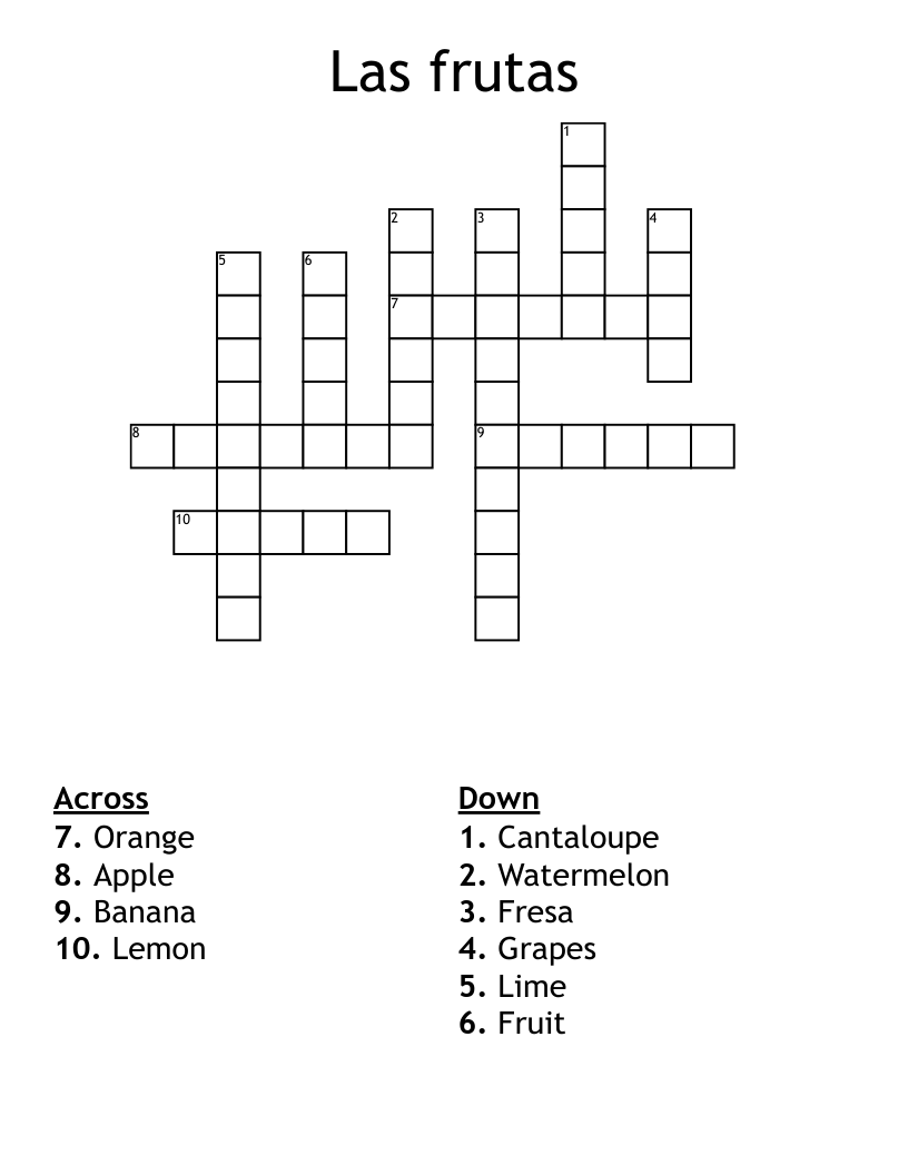 Las frutas Crossword