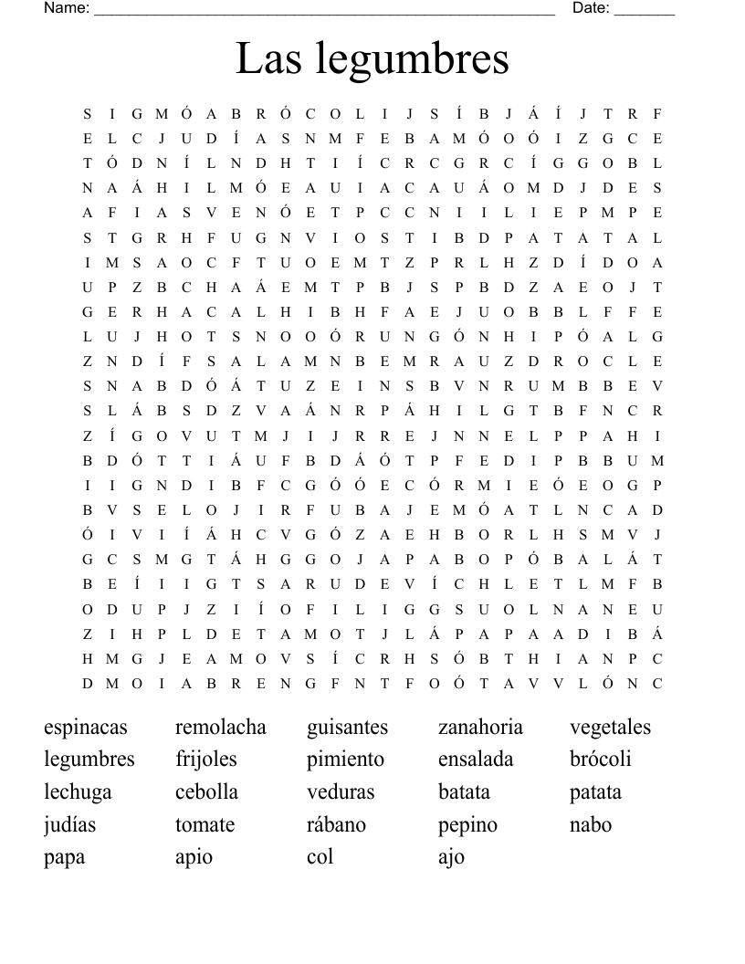 Las legumbres Word Search