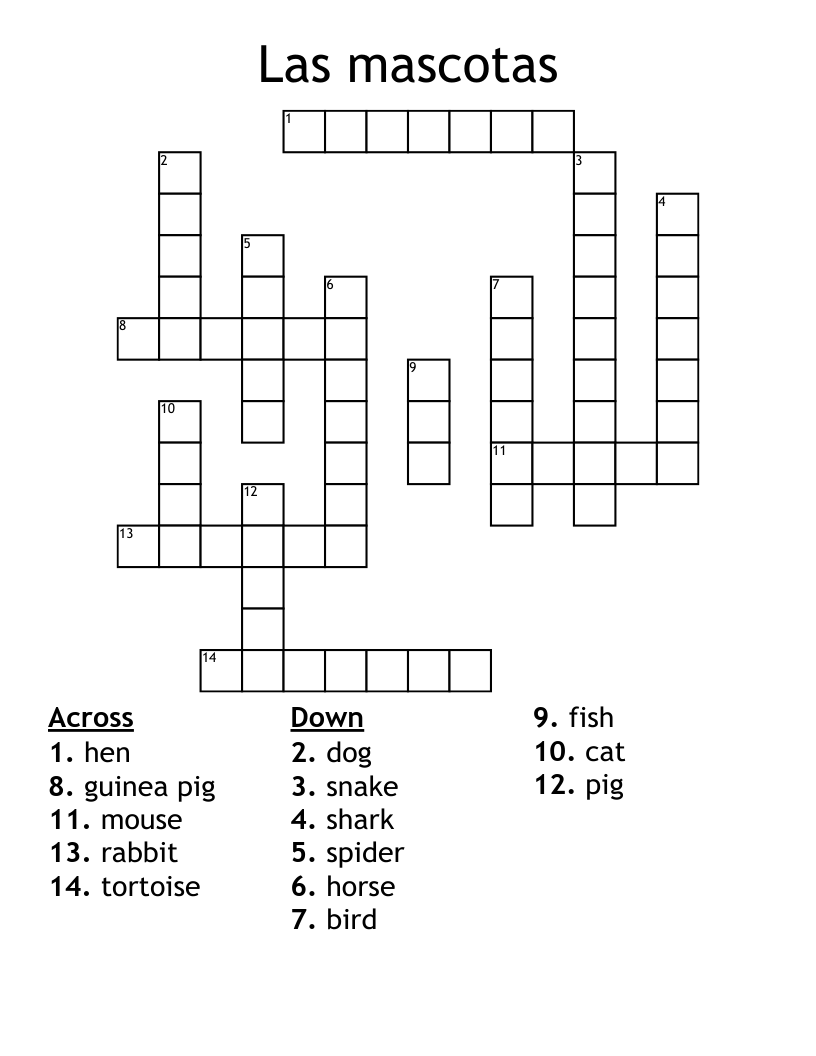 Las mascotas Crossword