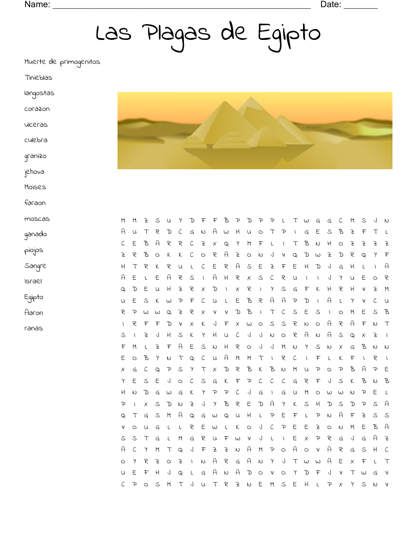 Las Plagas de Egipto Word Search