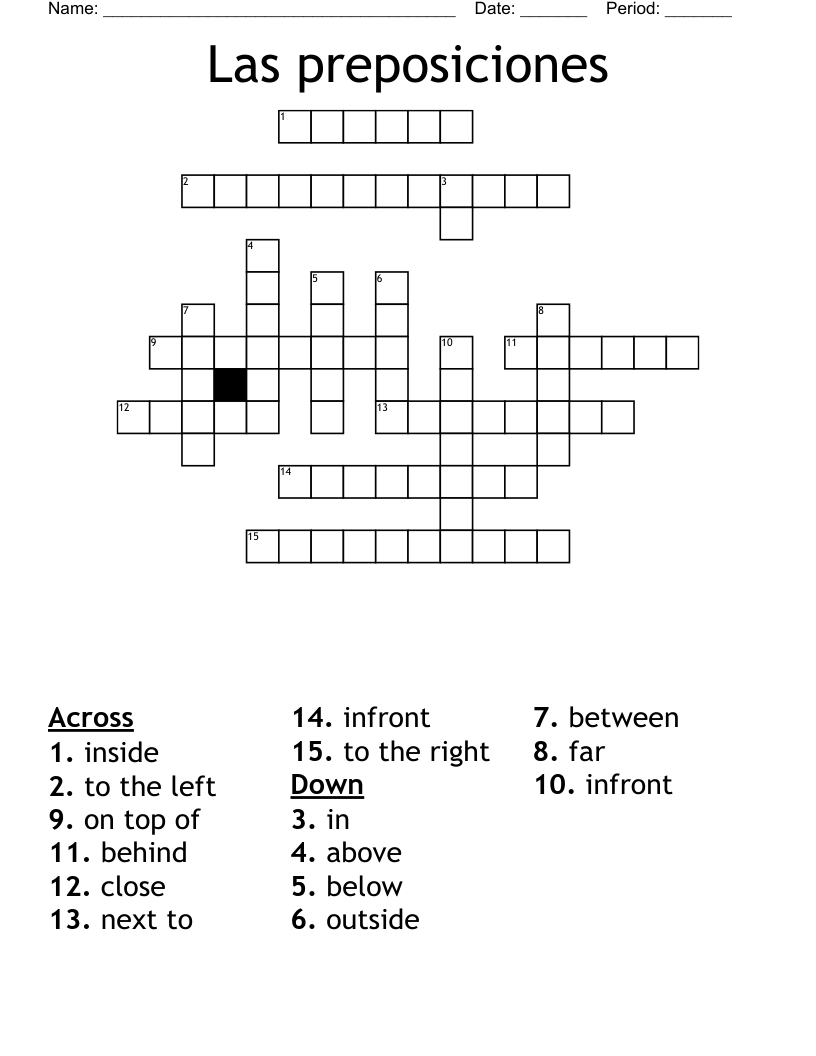 Las preposiciones Crossword