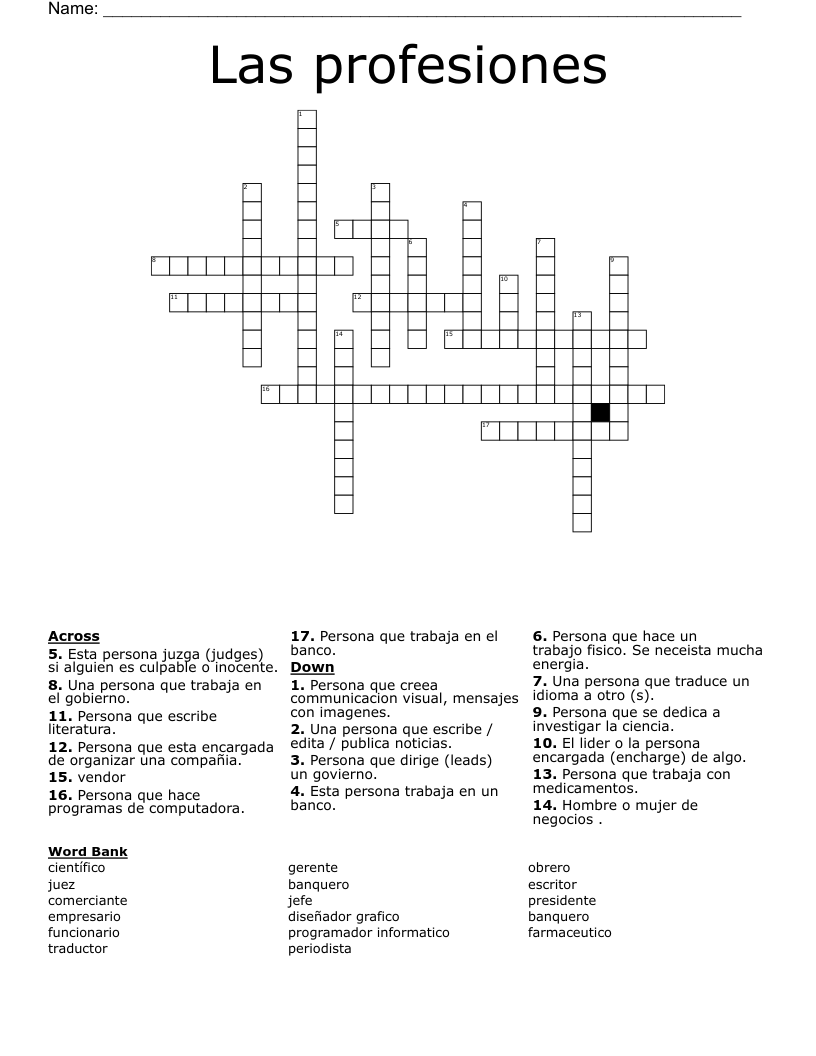 Las profesiones  Crossword