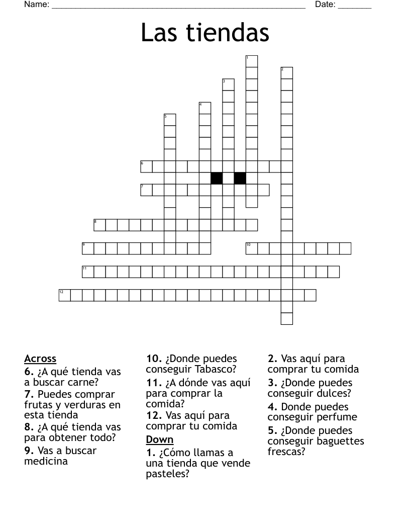 Las tiendas  Crossword
