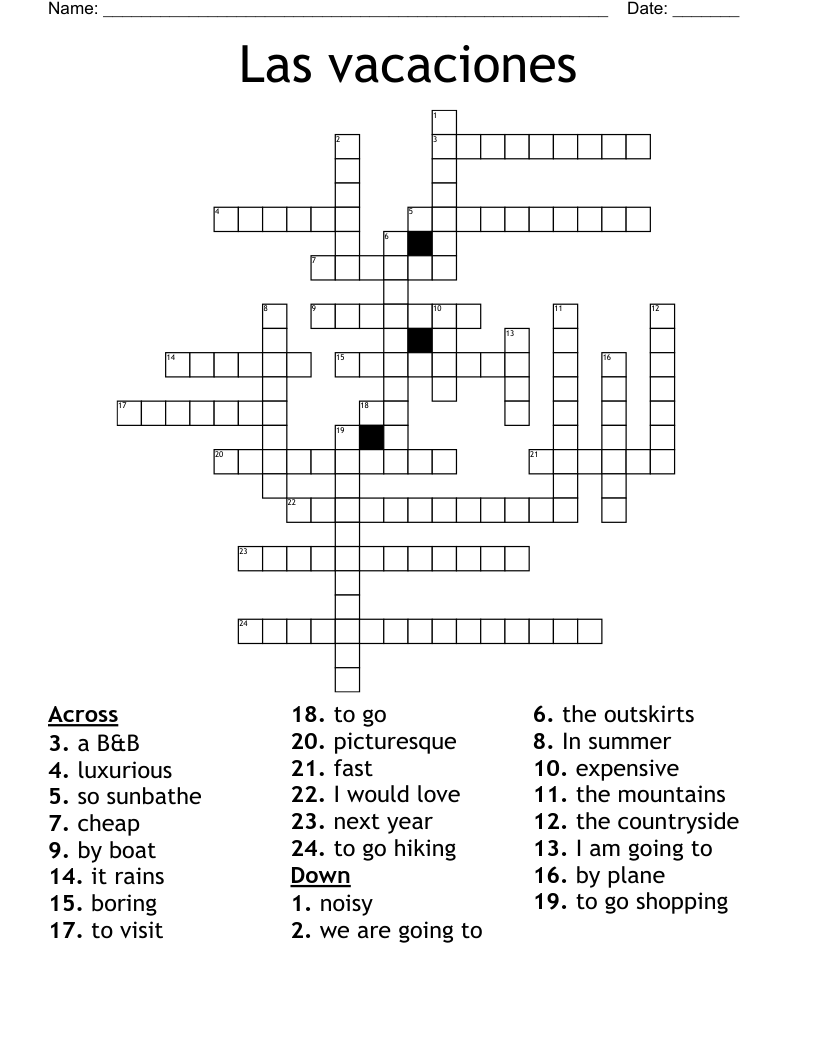 Las vacaciones Crossword