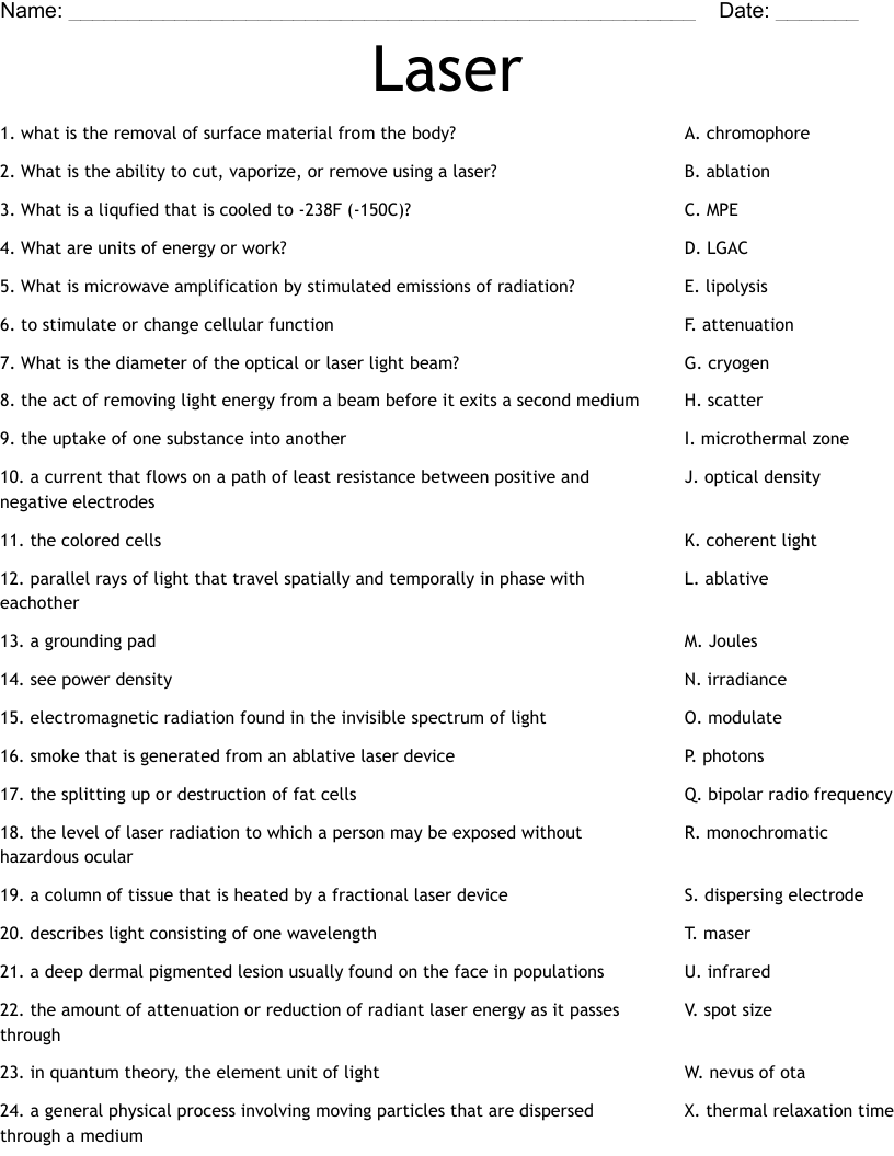 Laser Worksheet