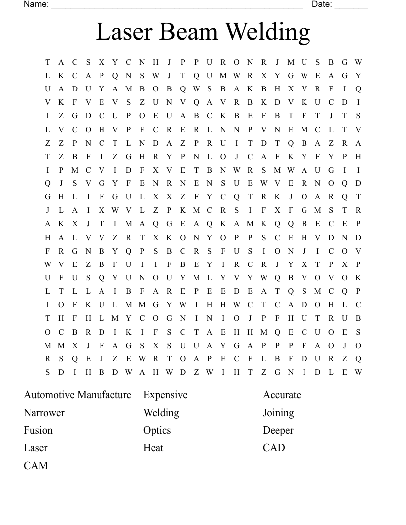 Laser Beam Welding Word Search