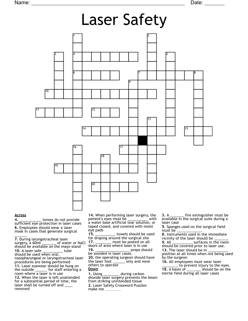 Laser Safety Crossword